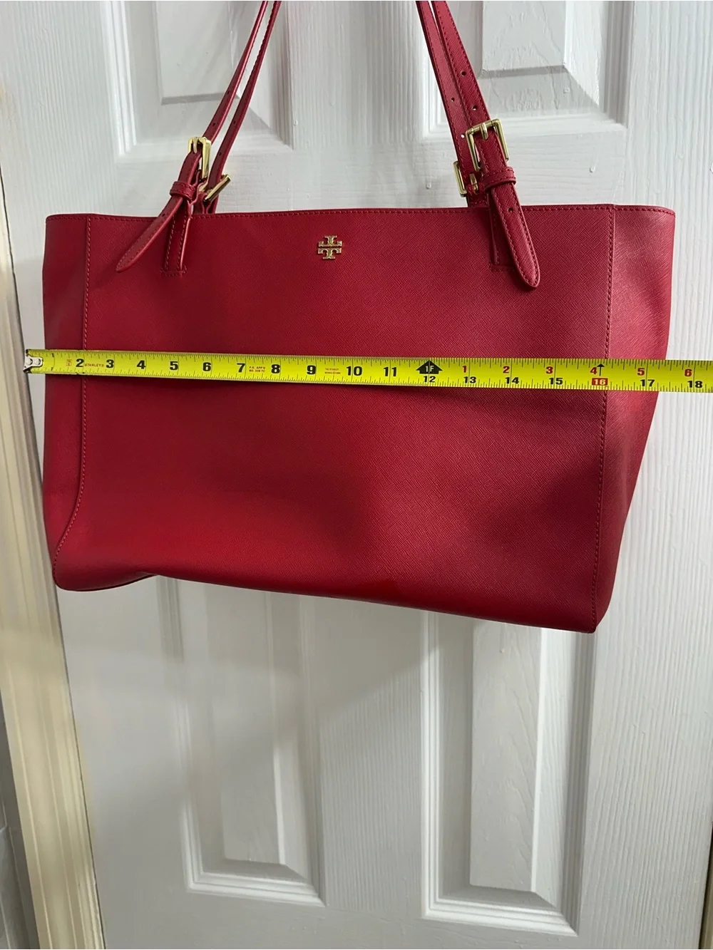 Tory Burch Cherry Red Saffiano Leather Tote